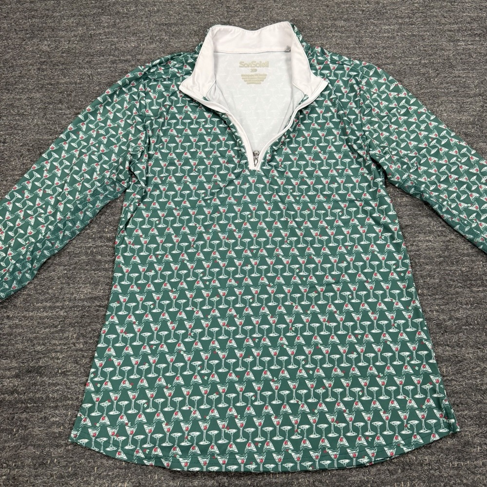San Soleil Martini Top Women XS Green UPF 50 Tennis 1/4 Zip Pickle Ball Golf
